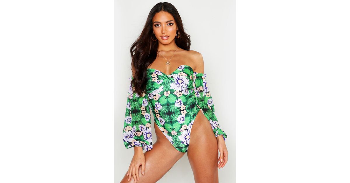 boohoo balloon sleeve swimsuit