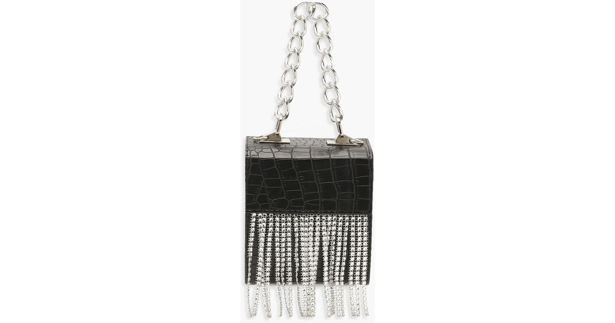 black clutch bag with silver chain