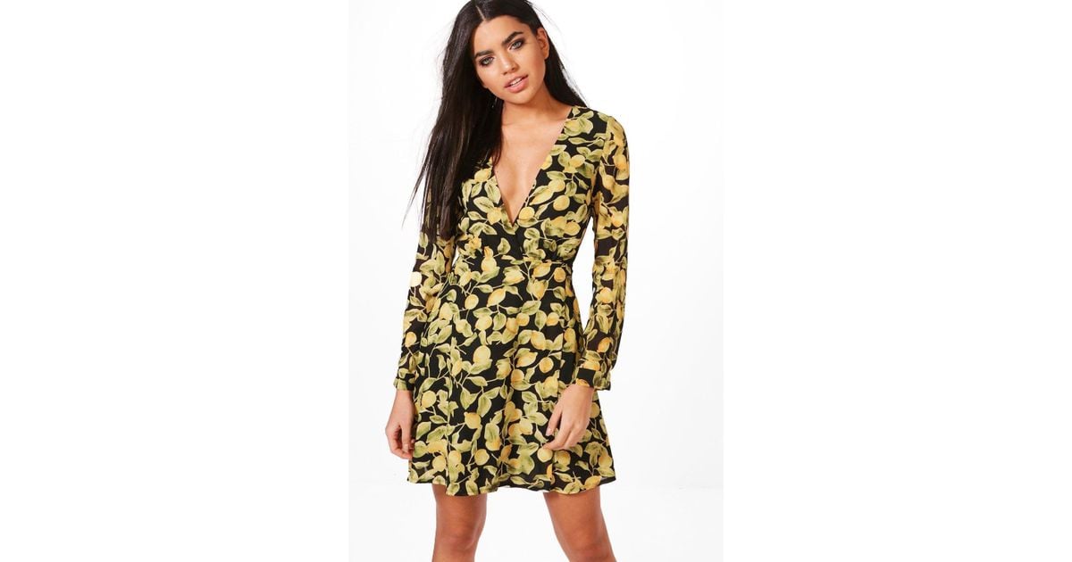 lemon print wrap dress