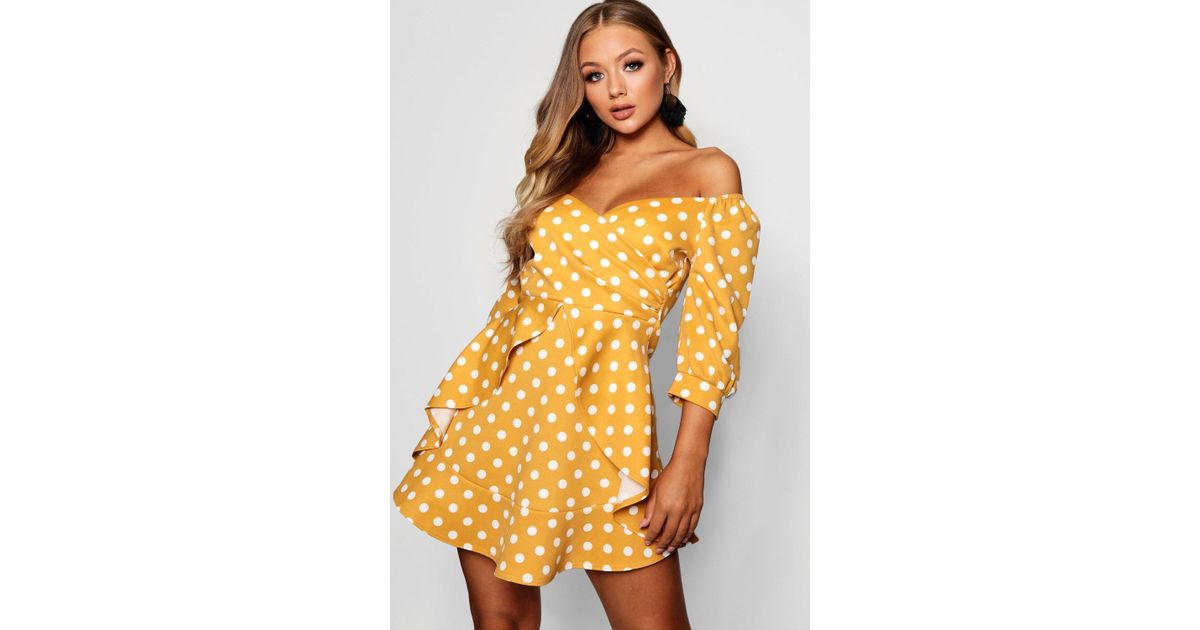boohoo yellow polka dot dress