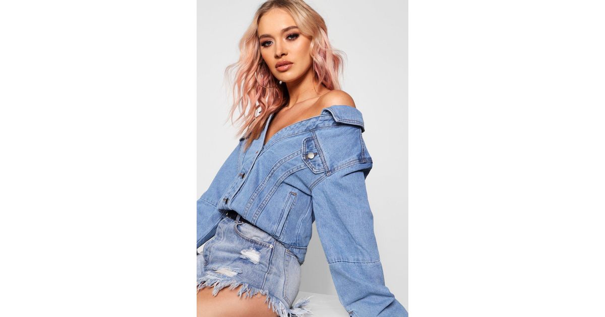 off the shoulder jean jacket
