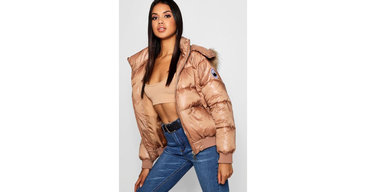 faux fur trim cire puffer jacket