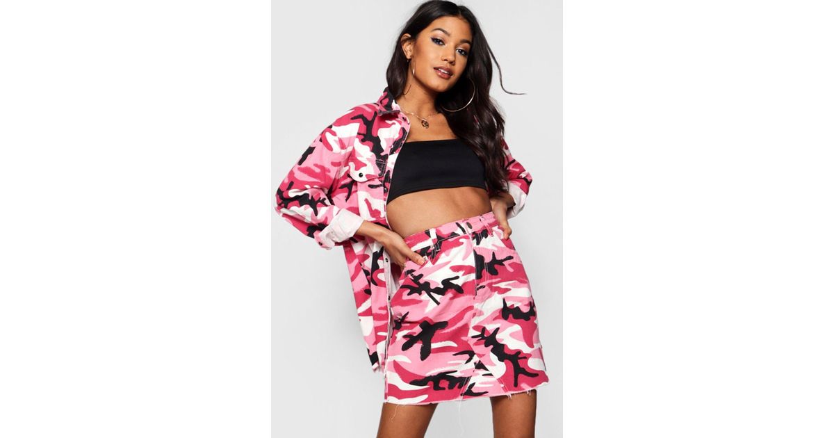 pink camo denim skirt