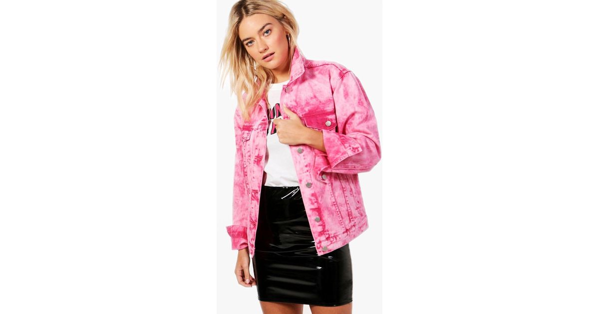 pink acid wash denim jacket