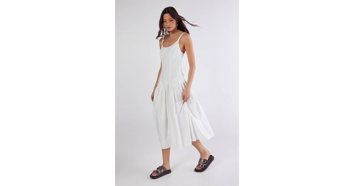 Nasty Gal Linen Mix Drop Waist Seamed Midi Dress in White | Lyst