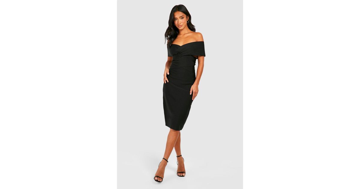 Petite Bandage Wrap Off The Shoulder Midi Dress