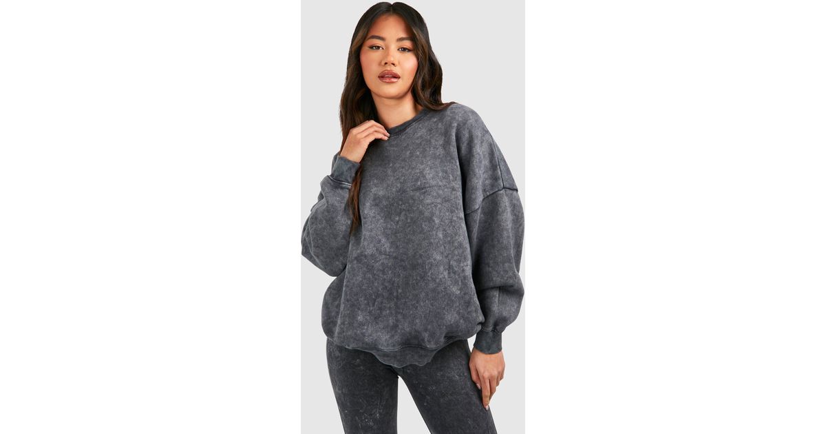 Boohoo Acid Wash Oversized Crew Neck Sweatshirt in Grey