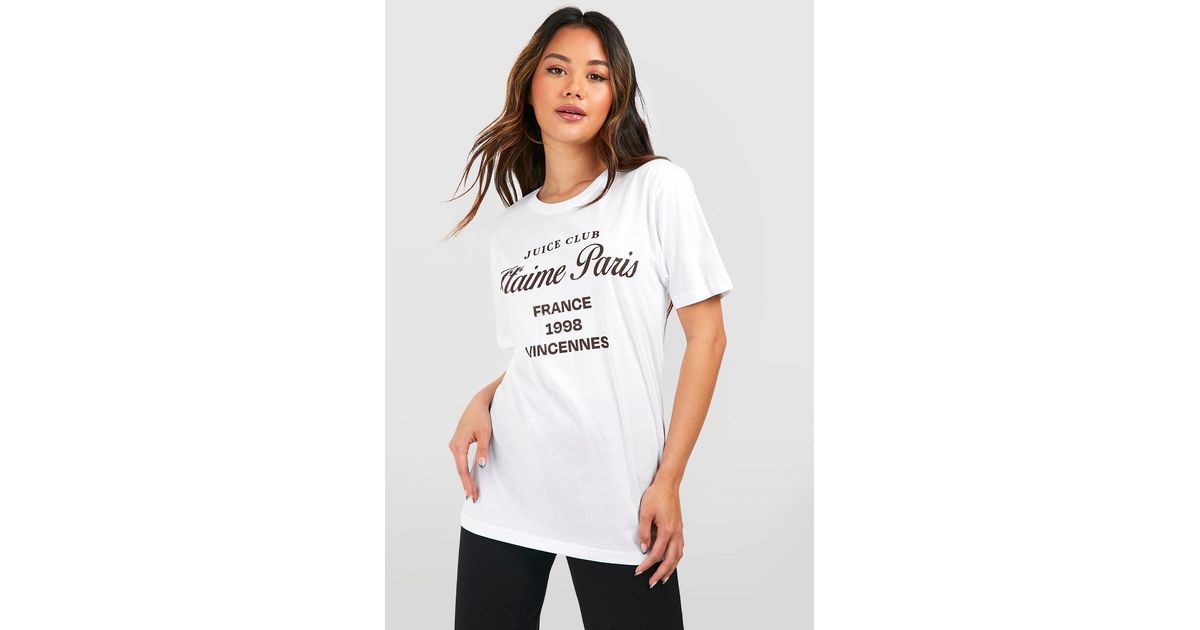 Boohoo J'taime Paris Slogan Oversized T-shirt in White | Lyst