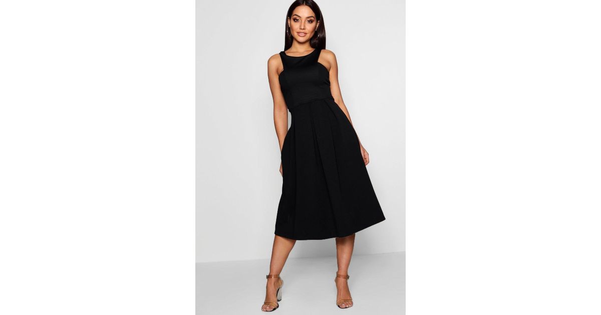 scuba cutaway neckline midi dress