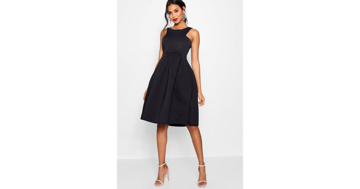 scuba cutaway neckline midi dress