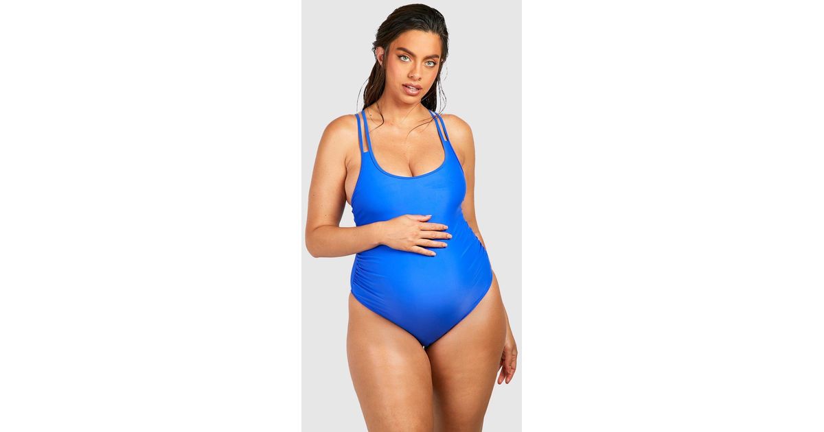 Boohoo Maternity Bump Control Cross Back Bathing Suit in Blue Lyst