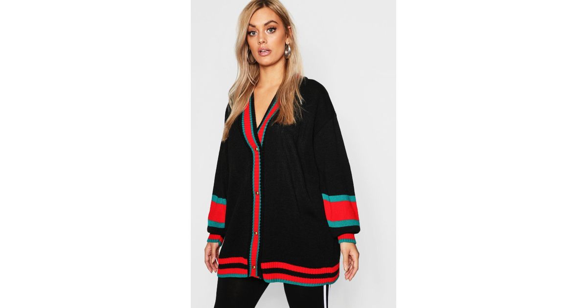 plus contrast stripe oversized cardigan