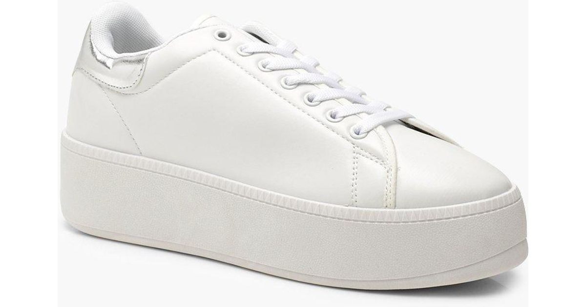 Boohoo Leather Platform Trainers in 