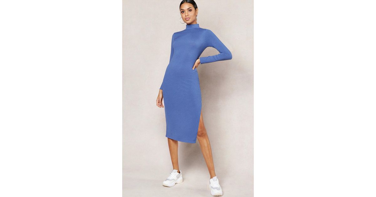 jumbo rib split side midi dress