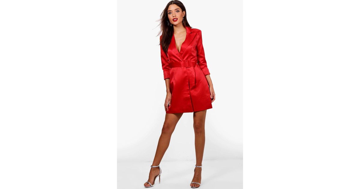 red satin blazer dress