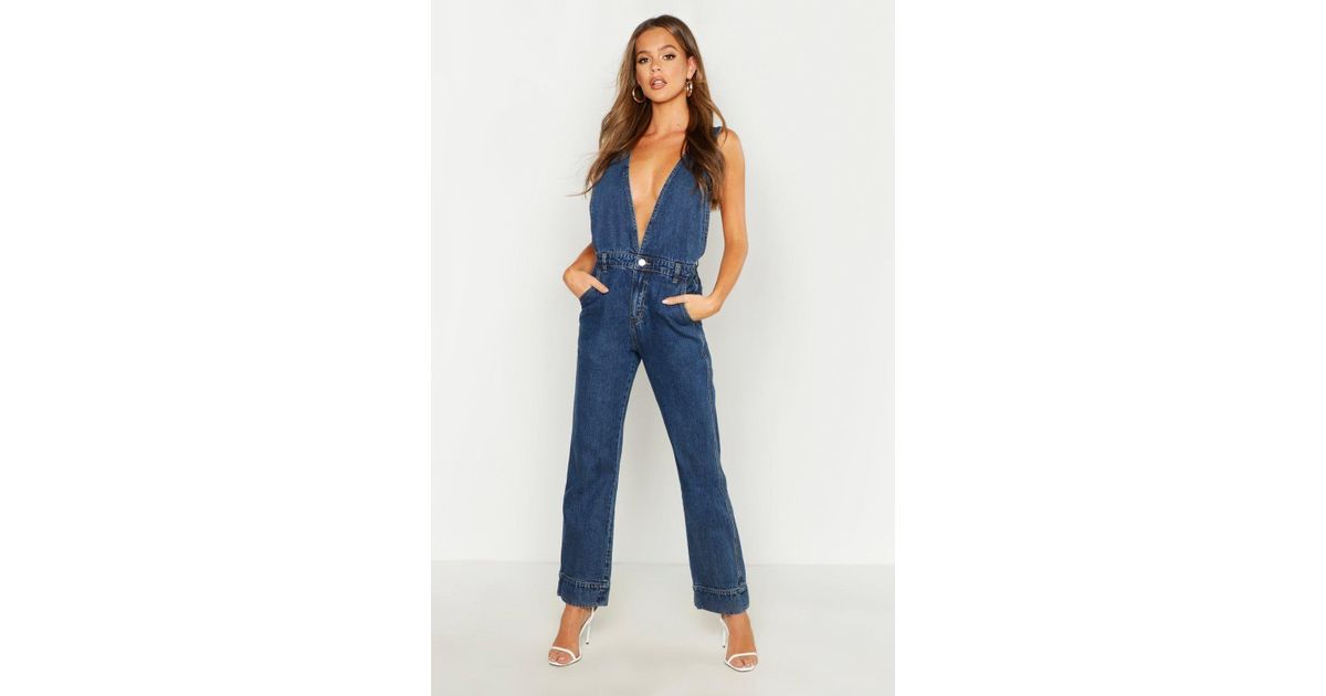 plunging denim jumpsuit