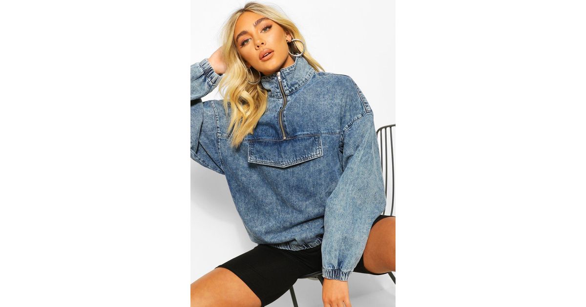 Boohoo Zip Front Denim Pullover Jacket 
