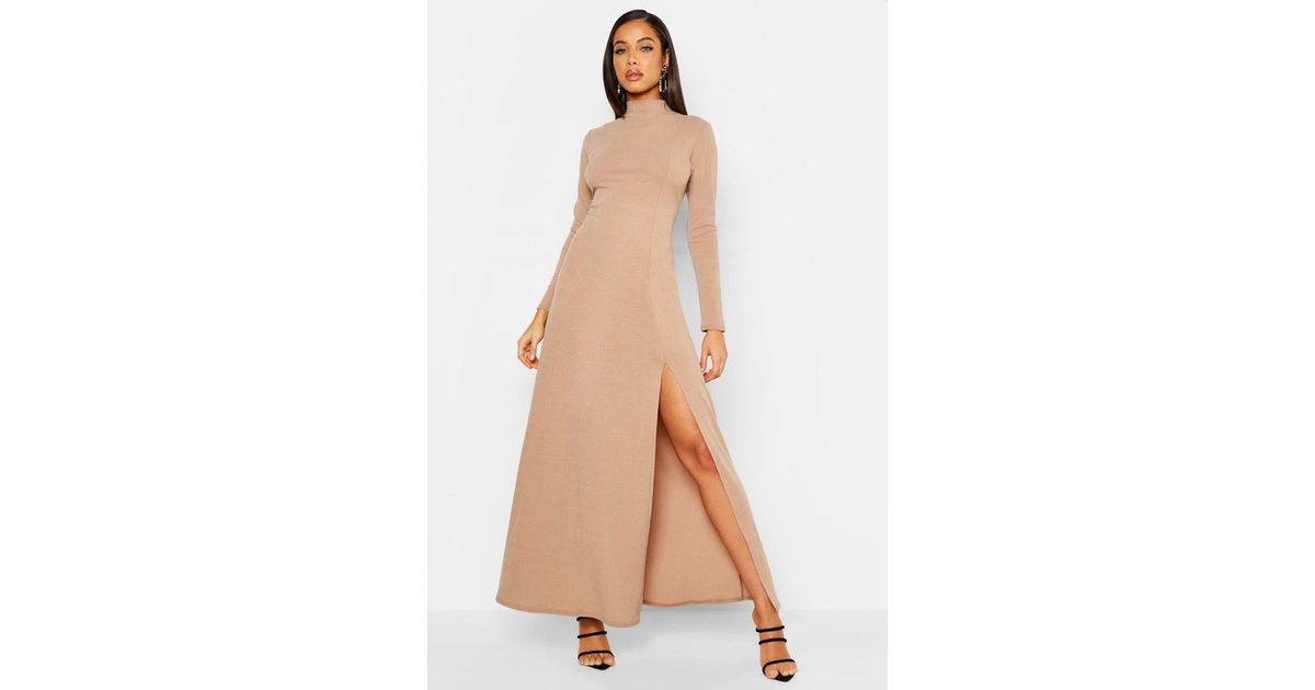 High neck rib maxi dress with long sleeves High neck rib maxi dress with long sleeves