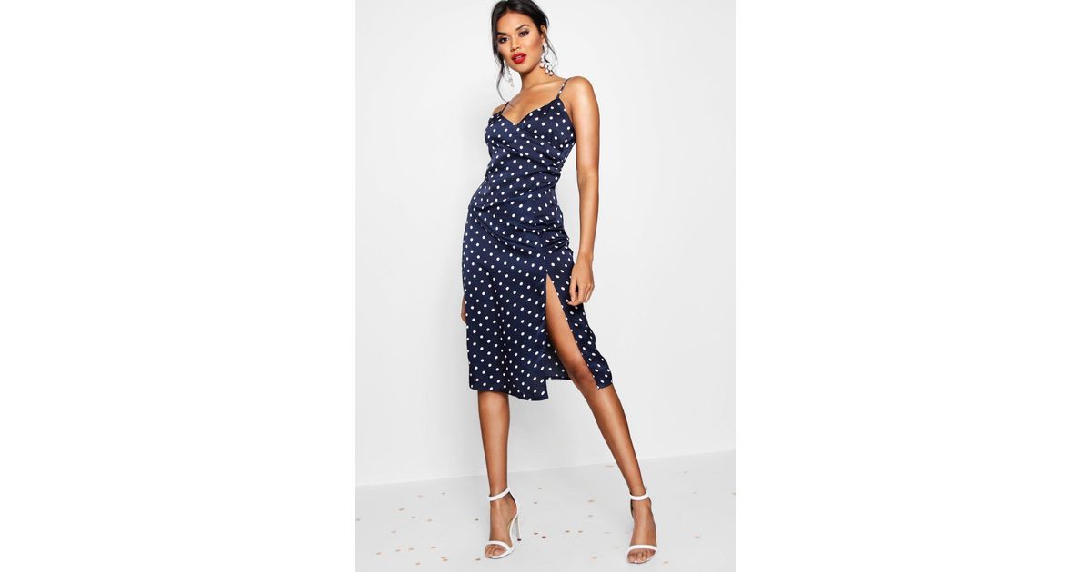 boohoo satin polka dot dress