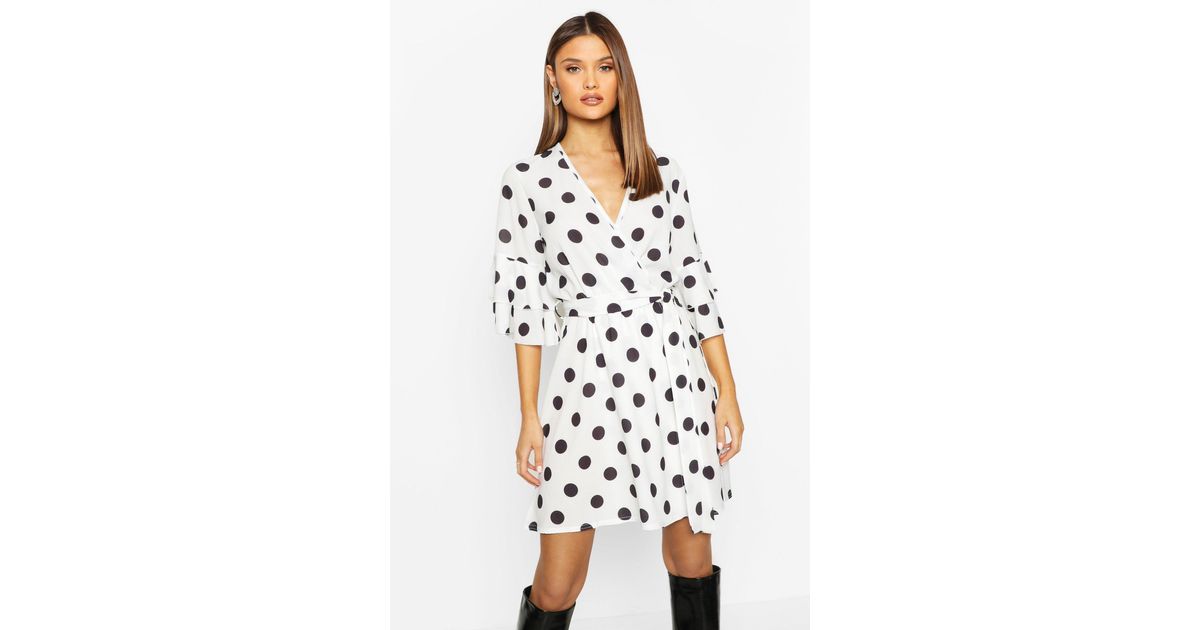 boohoo white polka dot dress