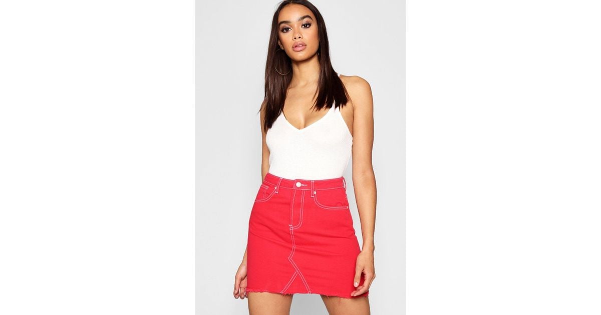 red contrast stitch skirt