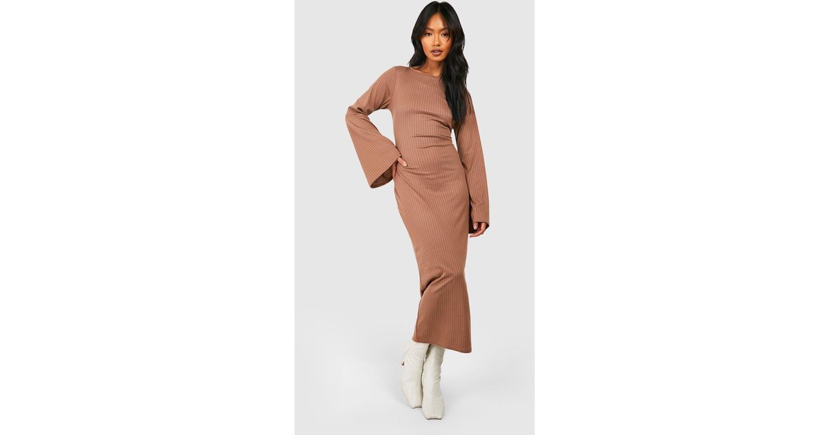 Rib Knit Flare Sleeve Midaxi Dress