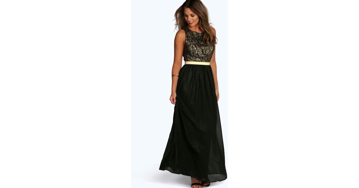 boutique lace & metallic maxi dress