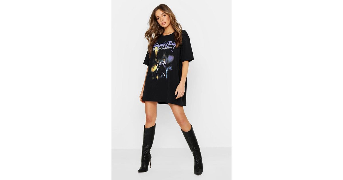 Boohoo Prince Purple Rain License T-shirt Dress in Black | Lyst