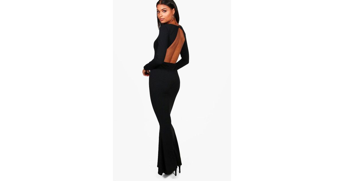 long sleeve open back maxi dress