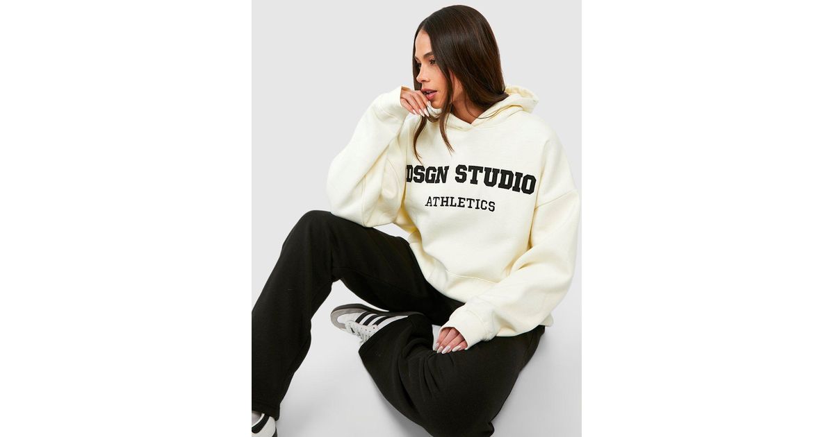 Boohoo Dsgn Studio Athletics Applique Oversized Hoodie in Black