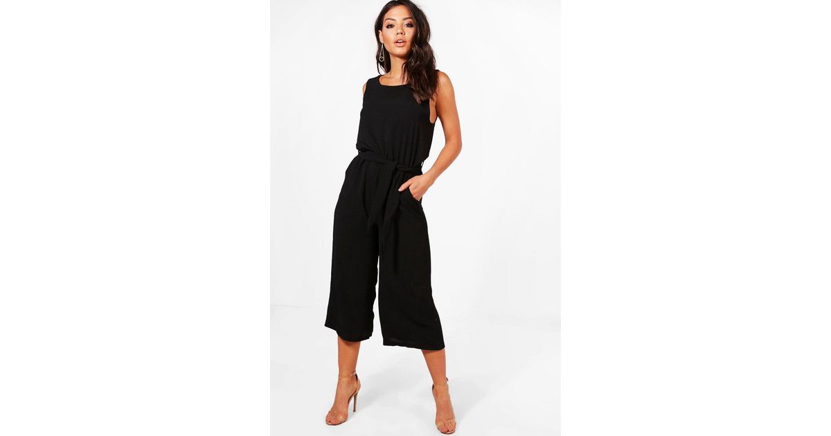 boohoo black culotte jumpsuit