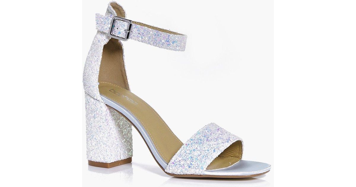 blue glitter block heels