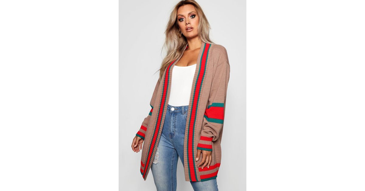 plus contrast stripe oversized cardigan