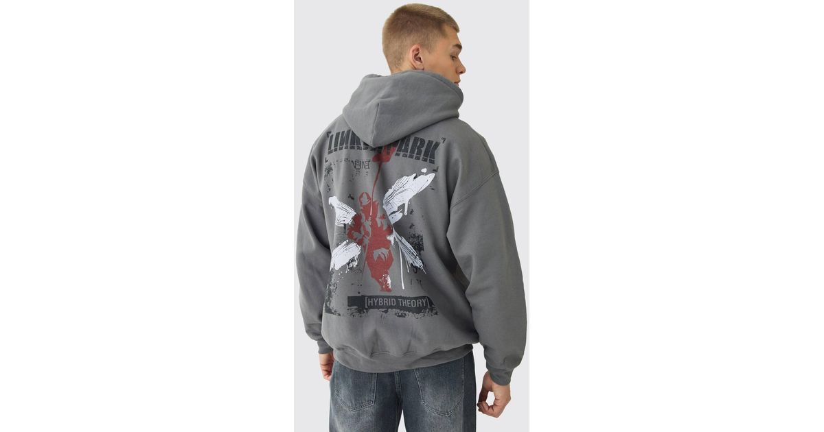 Boohoo Oversized Linkin Park Wash License Hoodie in Gray Lyst