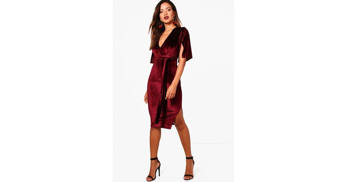 sally velvet tie waist kimono midi dress
