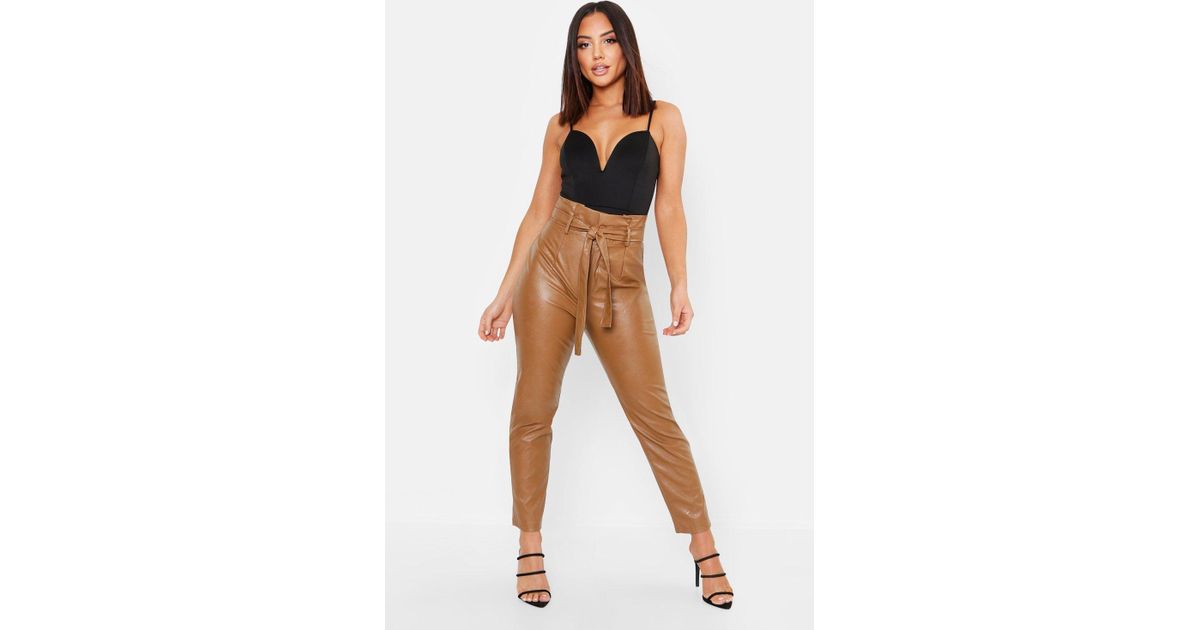 Boohoo Leather Look Paperbag High Waist 
