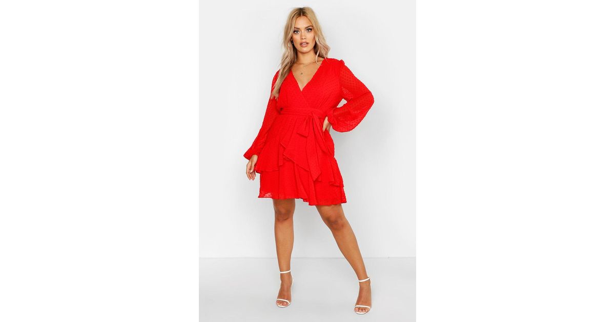 boohoo plus red dress