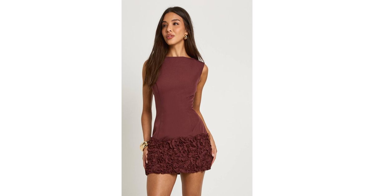 Boohoo 3D Floral Drop Hem Mini Dress in Red | Lyst Boohoo 3D Floral Drop Hem Mini Dress in Red | Lyst