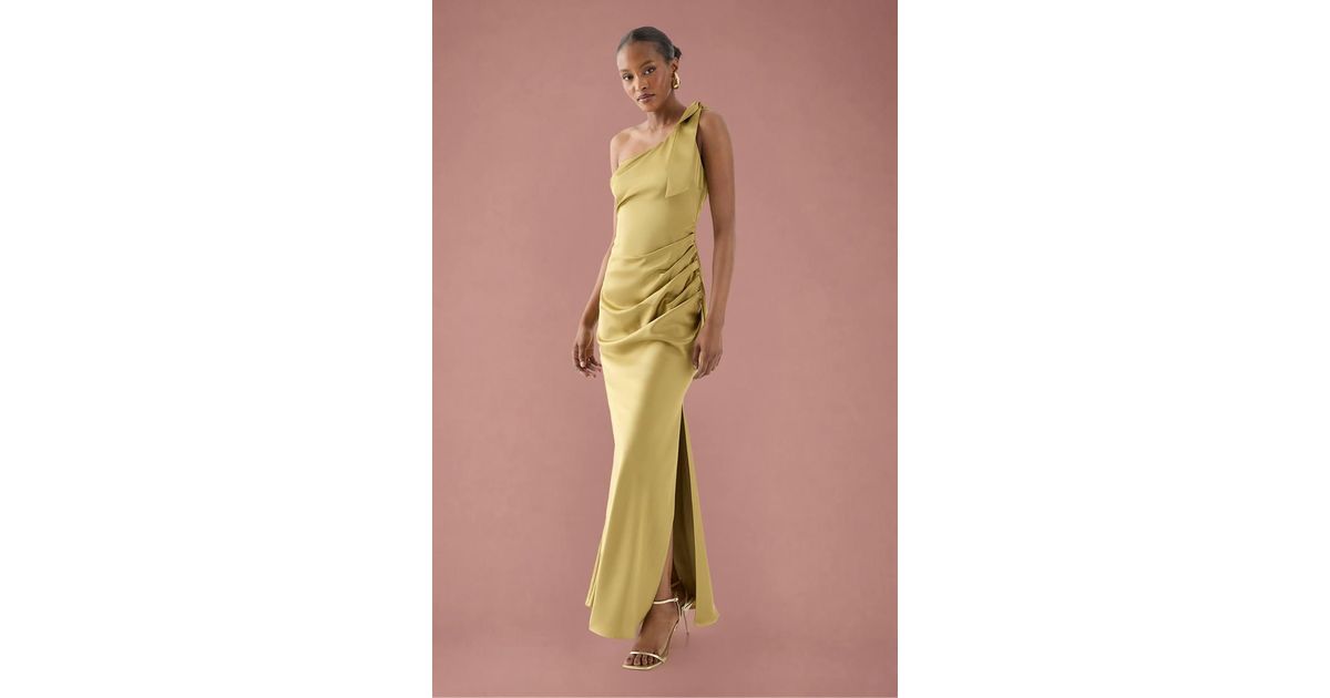 MissPap Asymmetric Shoulder Bow Detail Bridesmaid Dress in Metallic | Lyst