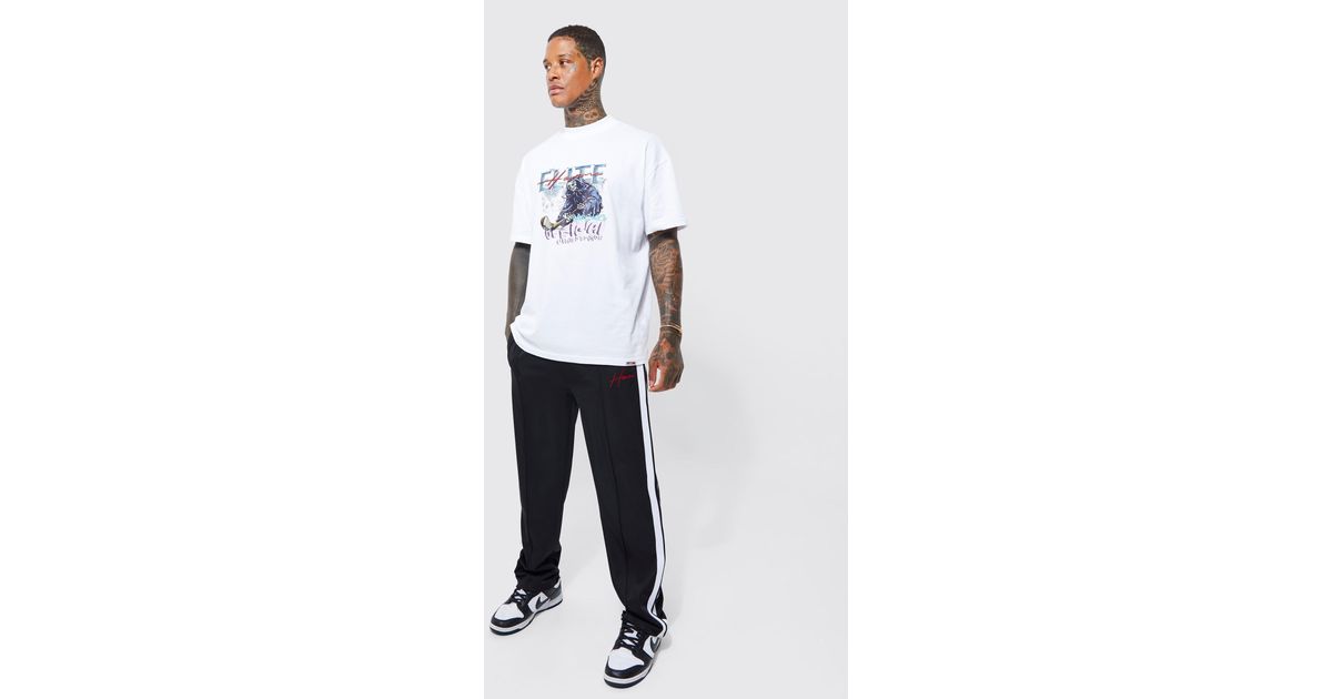 BoohooMAN Oversized T-shirt & Tricot Jogger Set in White for Men | Lyst