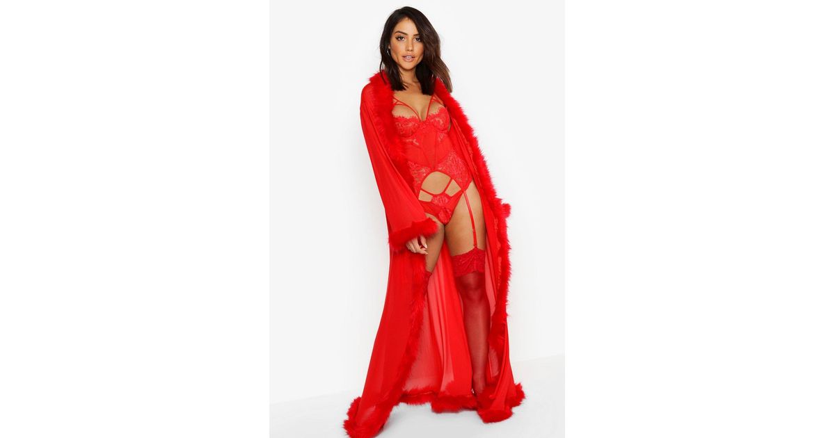 fluffy trim maxi robe