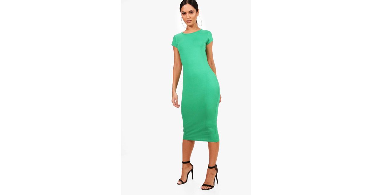 cap sleeve jersey bodycon midi dress