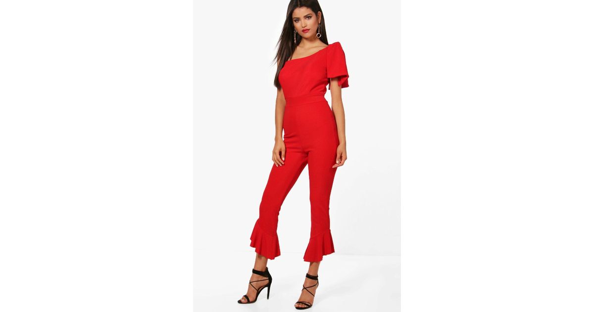 boohoo cold shoulder jumpsuit