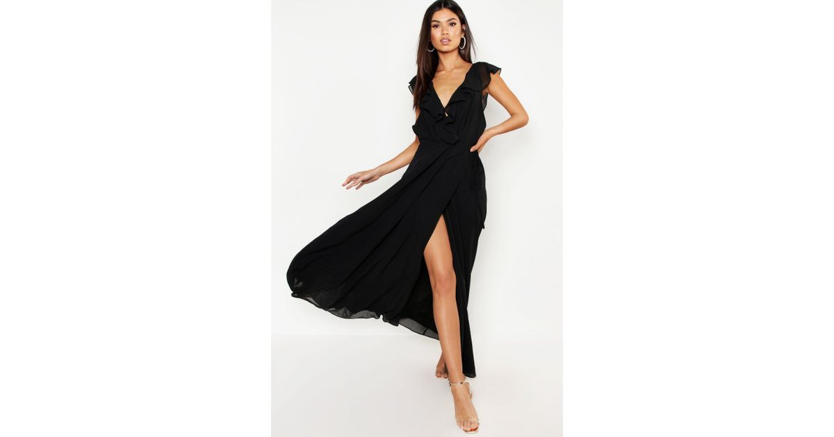 frill wrap detail chiffon maxi dress