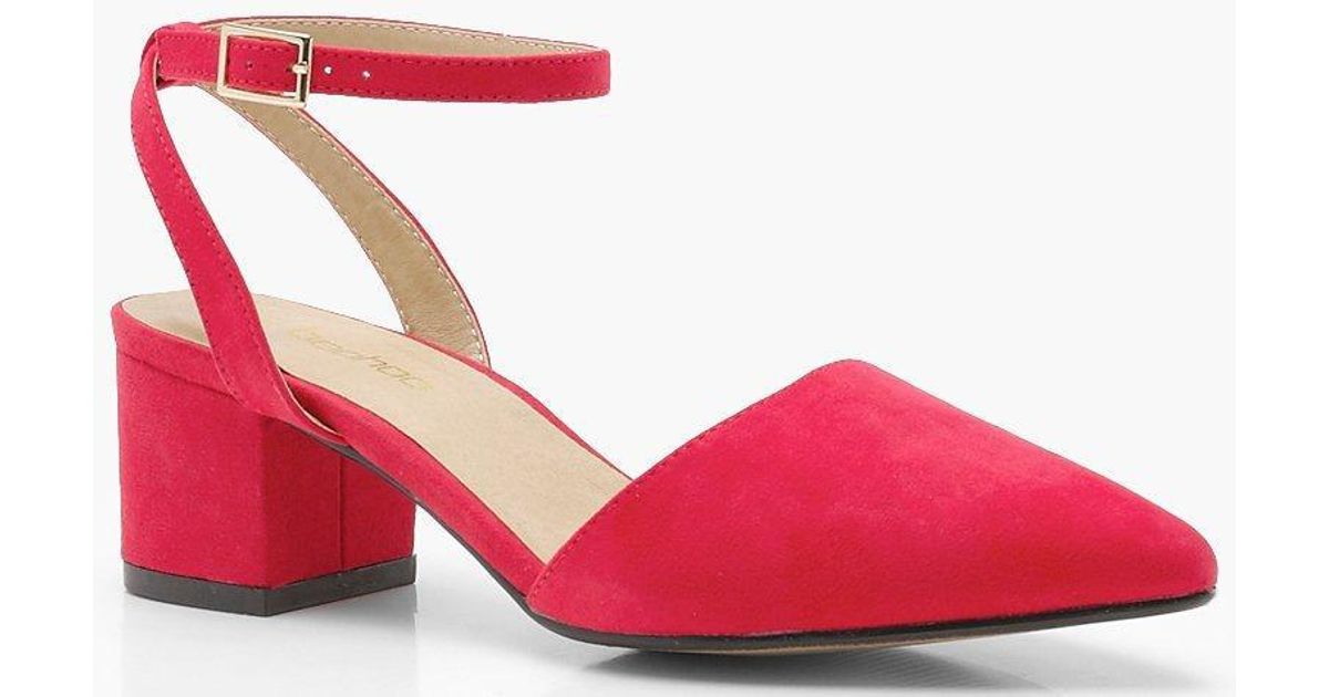 Boohoo Wide Fit Wrap Pointed Block Heel Flats in Red - Lyst