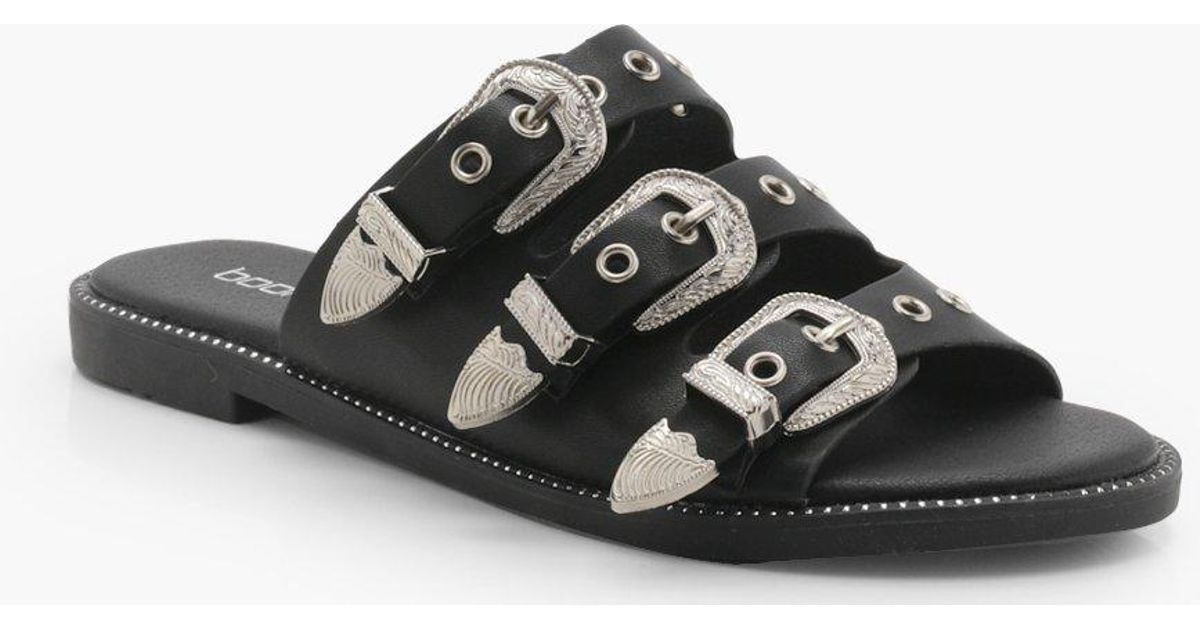 black buckle sliders