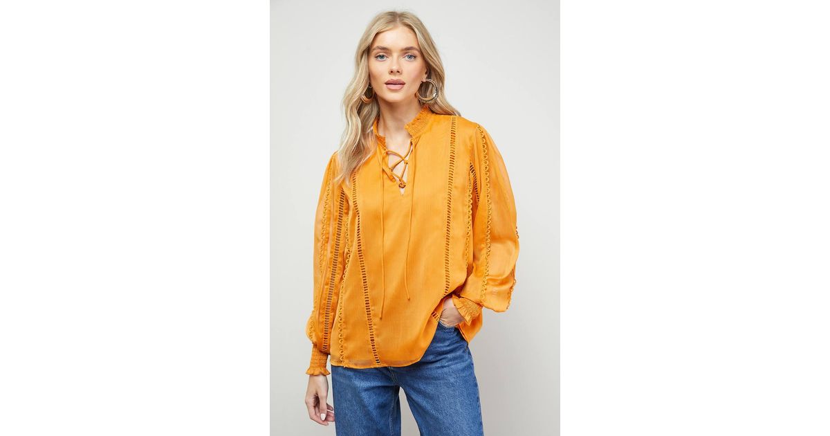 Oasis Ruffle Blouse Oasis Tie Neck Ruffle Detail Chiffon Blouse in Pink | Lyst
