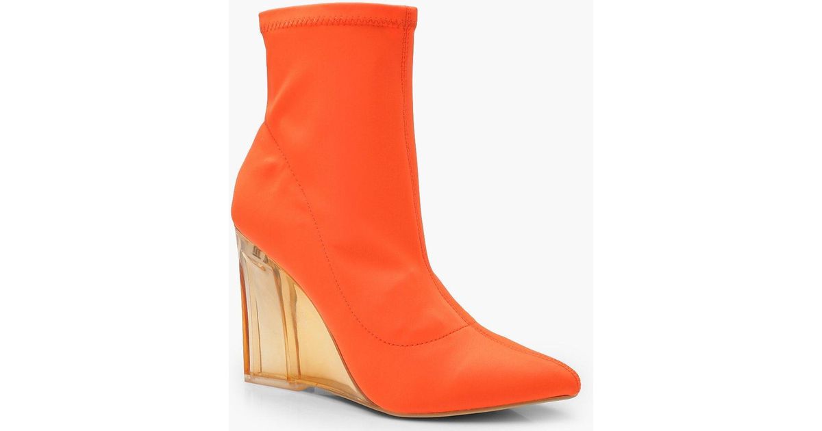 Boohoo Neon Clear Wedge Sock Boots in 