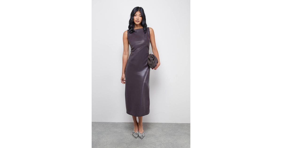 warehouse faux leather dress Black Warehouse Faux Leather Sleeveless Midi Dress