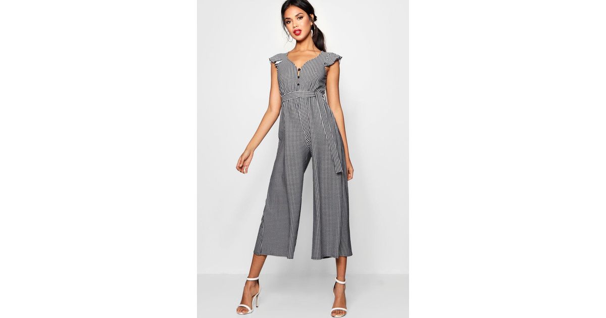 louise leopard frill sleeve culotte jumpsuit